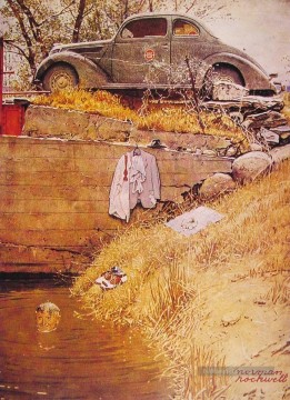 Norman Rockwell Painting - El pozo para nadar 1945 Norman Rockwell